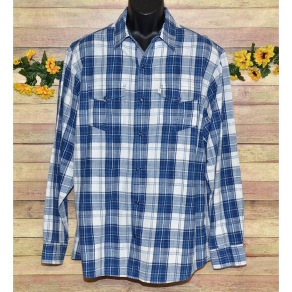 Bob Timberlake Blue Plaid Western Pearl Snap Men's Shirt Size L Cowboy Workwear - Picture 1 of 12